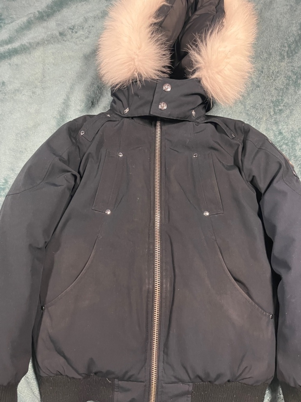 Moose Knuckles Black Kids Puffer Jacket with Fur-Trim Hood